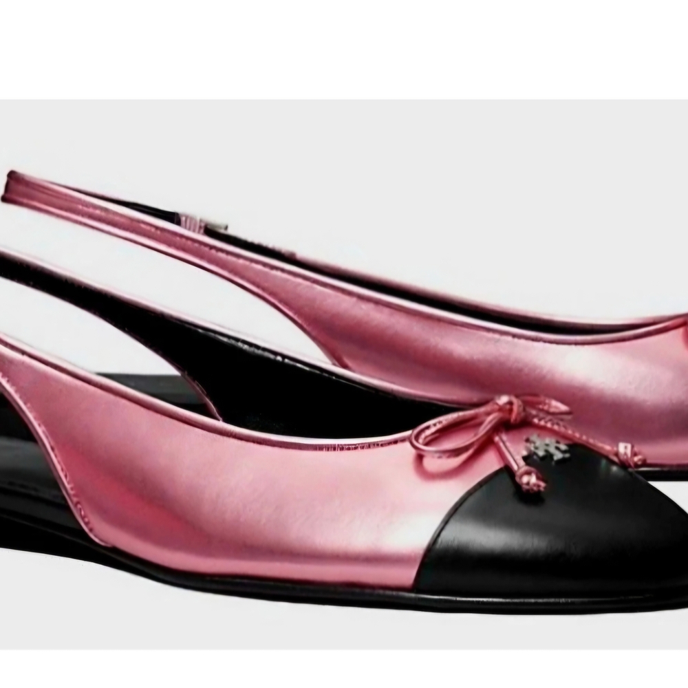 Tory Burch Pink and Black Slingback Flat